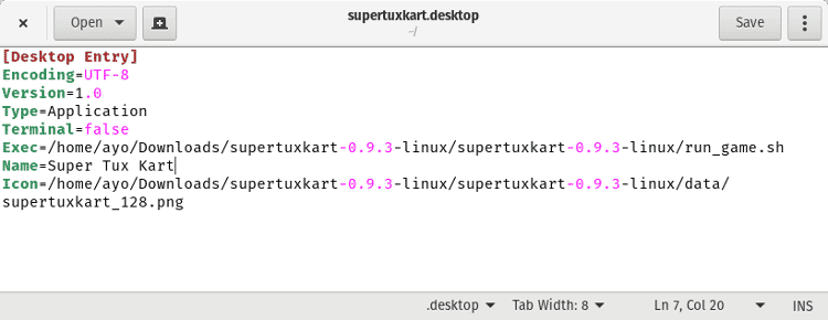 صورة لـ كيفية إنشاء ملف .Desktop لتطبيقك المثبت في لينكس | application-launcher-supertuxkart-DzTechs