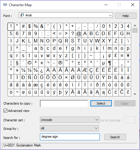 صورة لـ 3 طرق لإدخال رمز الدرجة في مستند MS Word | insert-degree-sign-in-word-character-map-search-DzTechs