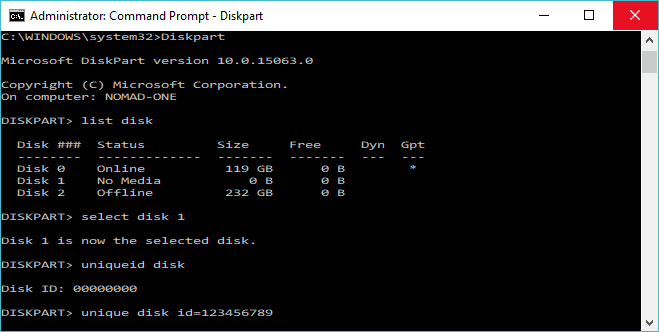 صورة لـ كيفية إصلاح خطأ تضارب التوقيع على القرص على Windows | Windows-Command-Prompt-Diskpart-UIDs-DzTechs