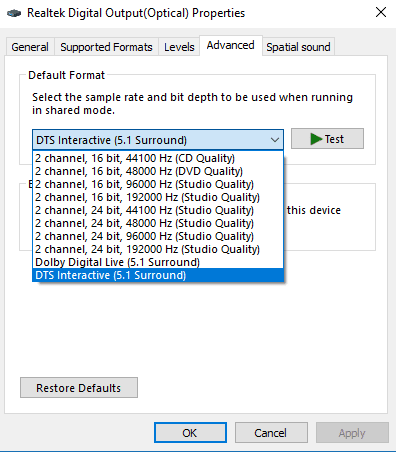 صورة لـ كيفية استخدام المنفذ البصري (S/ PDIF) على Windows 10 | enable-optical-spdif-port-windows-10-dts-interactive-DzTechs