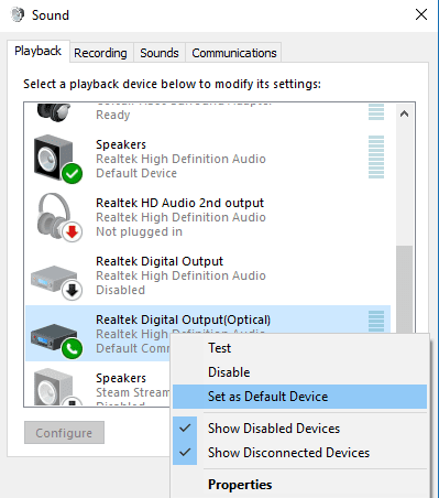 صورة لـ كيفية استخدام المنفذ البصري (S/ PDIF) على Windows 10 | enable-optical-spdif-port-windows-10-set-as-default-device-DzTechs