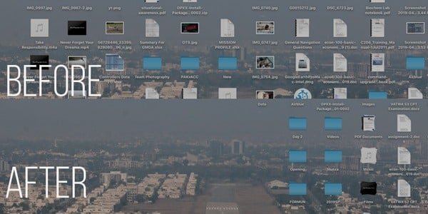 صورة لـ كيفية تمكين Stacks على نظام التشغيل MacOS لجعل سطح المكتب أنظف | Stacks-OSX-BeforeAfter-DzTechs