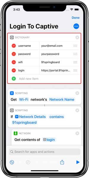صورة لـ كيفية تسجيل الدخول تلقائيًا إلى أي بوابة مقيدة في شبكة Wi-Fi على iOS | make_changes_in_shortcut-MUinBKfs-DzTechs
