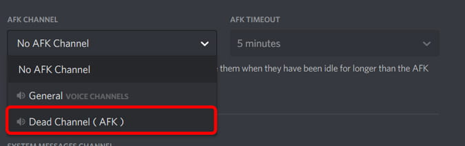 صورة لـ كيفية انشاء قناة AFK على خادم Discord | selecting_AFK_channel-7XgPzXfs-DzTechs