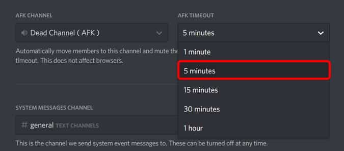 صورة لـ كيفية انشاء قناة AFK على خادم Discord | selecting_AFK_timeout_on_discord-rahPzXfs-DzTechs