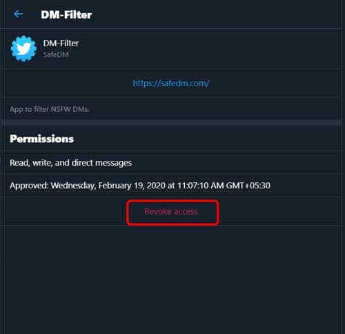 صورة لـ كيفية حماية وتصفية الرسائل الخاصّة على Twitter | revoke_access-KY0iuNfs-DzTechs