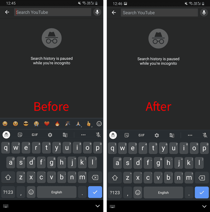 صورة لـ كيفية إزالة شريط الرموز التعبيرية المزعج من Gboard | before_and_after_emoji_bar-DALnWegs-DzTechs