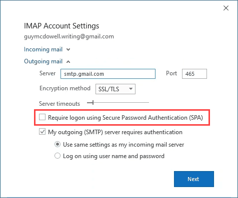 صورة لـ كيفية تكوين إعدادات Gmail IMAP في Outlook | imap-outgoing-settings-DzTechs