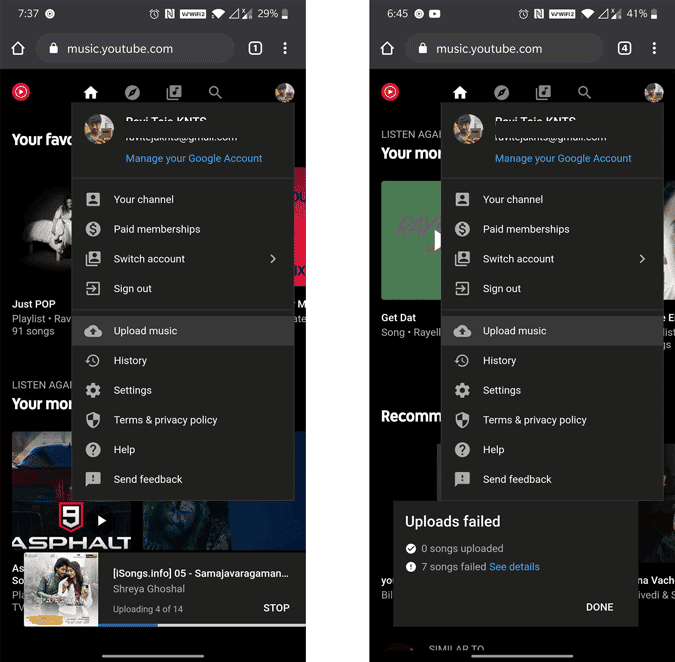 صورة لـ كيفية تحميل الموسيقى إلى YouTube Music من الهاتف المحمول | msuic_upload_failed-hH89Iggs-DzTechs