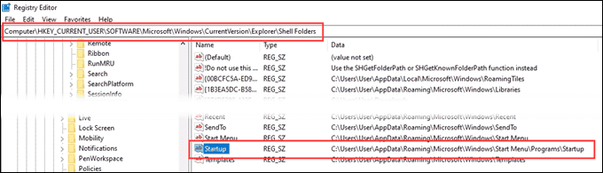 صورة لـ مجلد بدء تشغيل Windows 10 لا يعمل؟ نصائح استكشاف الأخطاء وإصلاحها لتجربتها | user-shell-folders-key-DzTechs