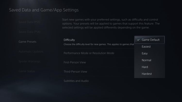 صورة لـ كيفية اختيار إعدادات اللعبة الافتراضية في جميع ألعاب PS5 | 1on4Do0LqHEIIUBAgUOYHIg-DzTechs