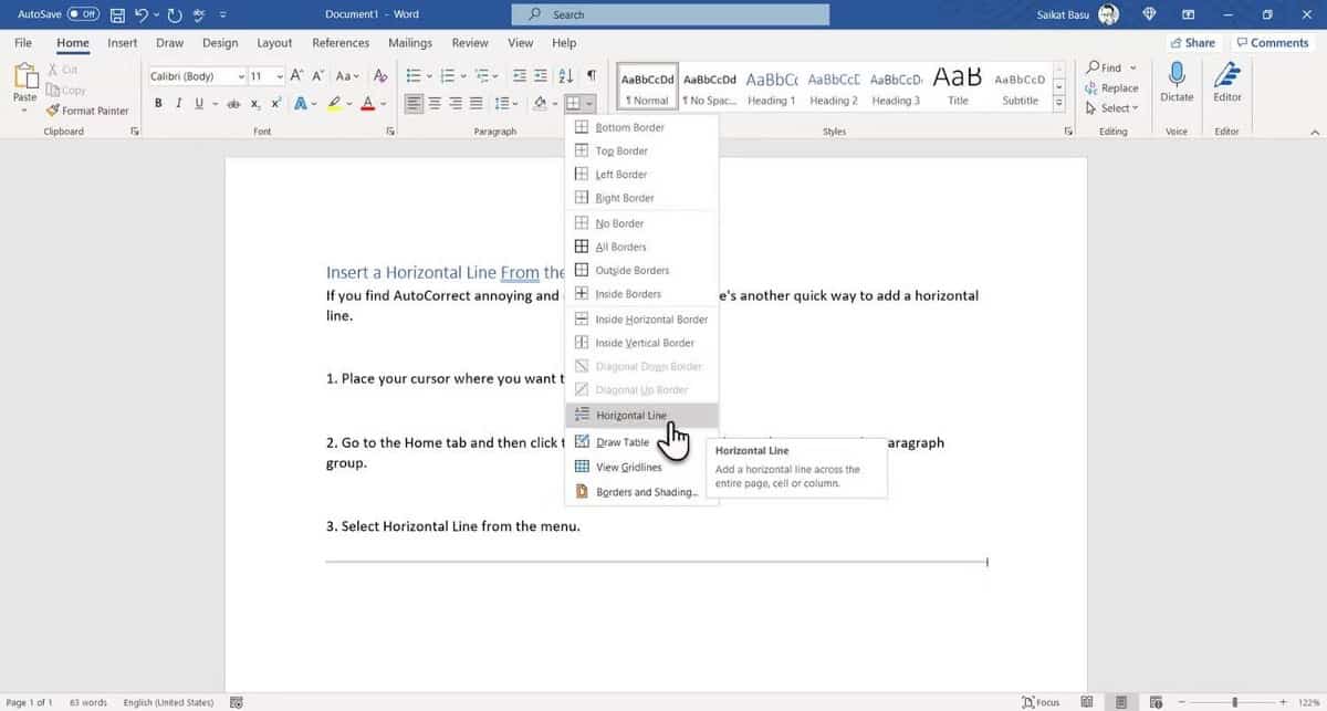 صورة لـ كيفية إدراج خط أفقي أو عمودي في Microsoft Word | 1tzeHjlNywmUGJUR7W4Pbkw-DzTechs