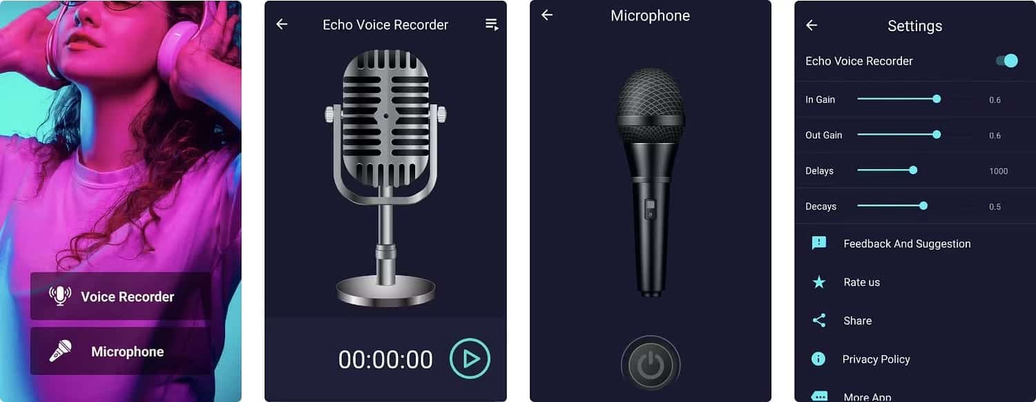 إضافة تأثير صدى أساسي باستخدام Echo Voice Recorder