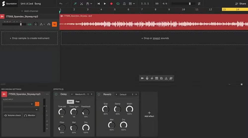 إضافة تأثير الصدى باستخدام Soundation DAW