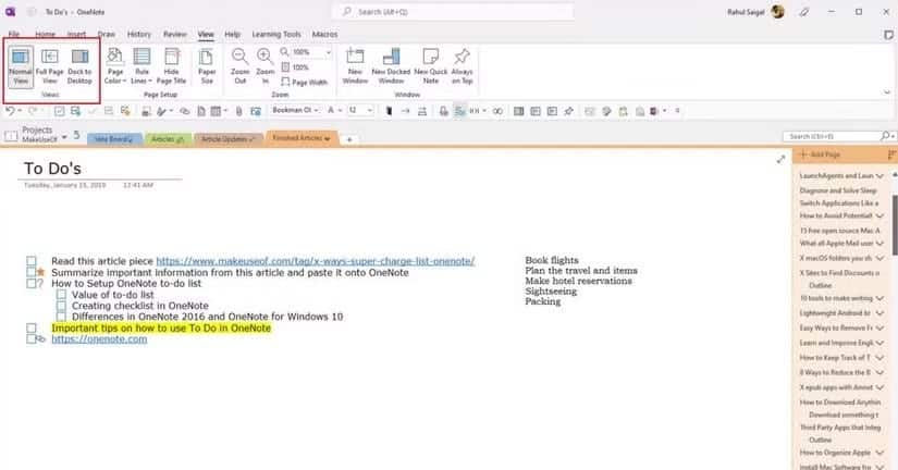 إرساء OneNote لإدارة قائمة المهام بشكل أفضل