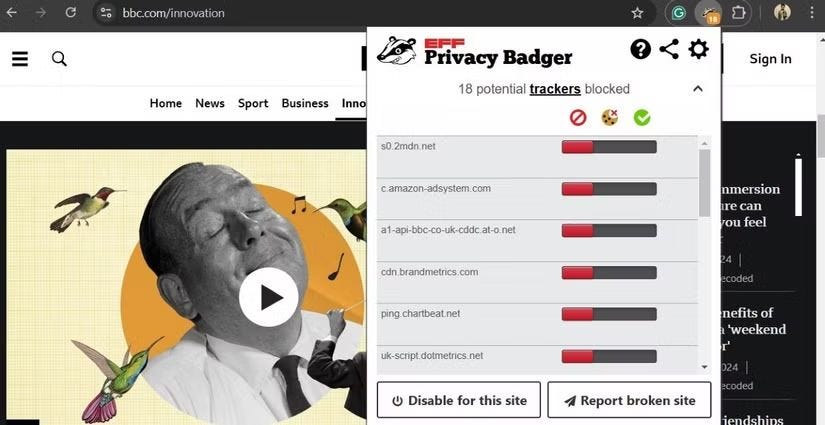 7. استخدام إضافة Privacy Badger