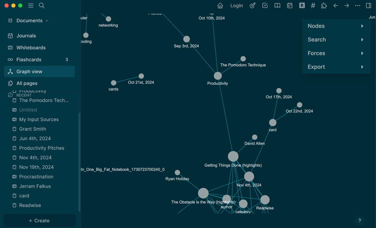 The graph view feature in Logseq