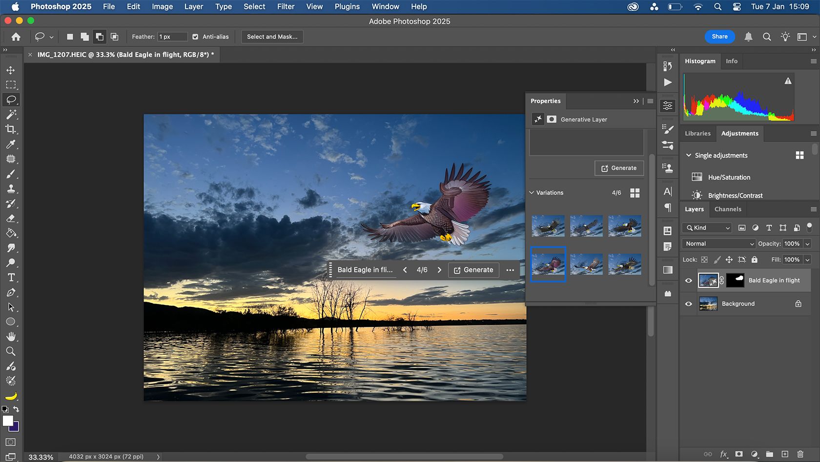 Photoshop Generative AI with a Bald Eagle generated image