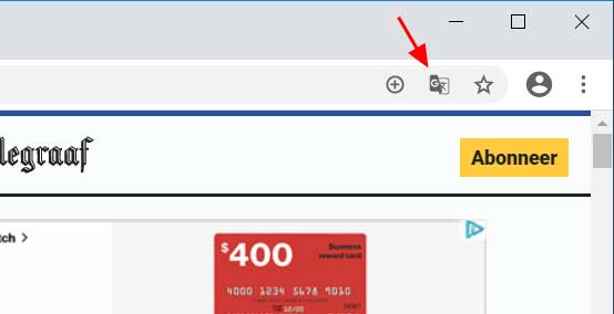 زر الترجمة في شريط عنوان Chrome