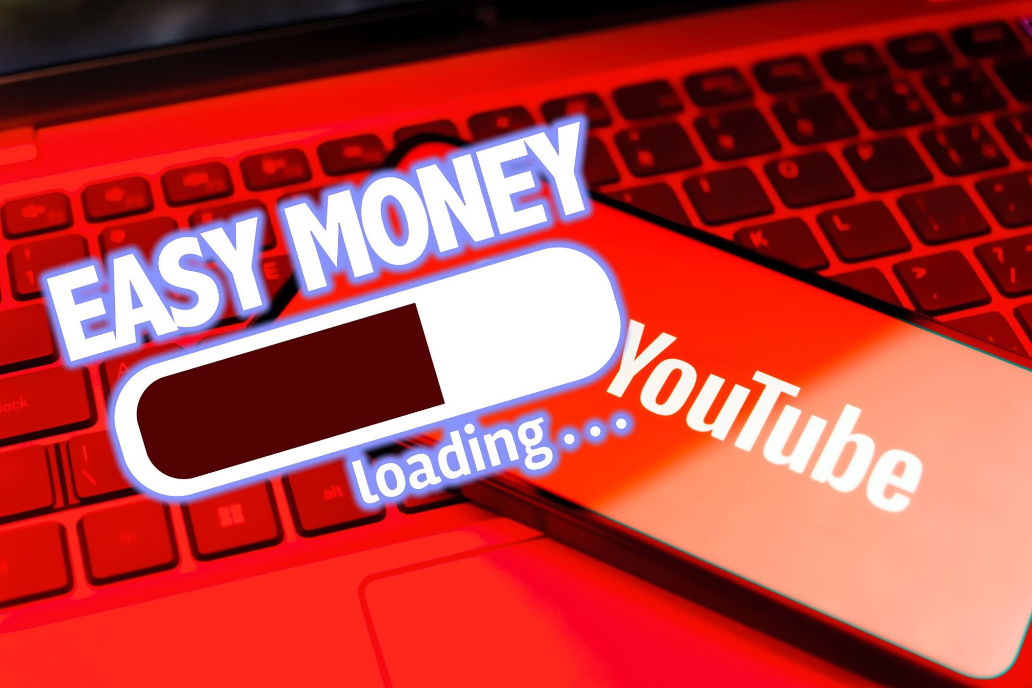 Youtube على شاشة هاتف ذكي مع علامة تحميل أموال سهلة