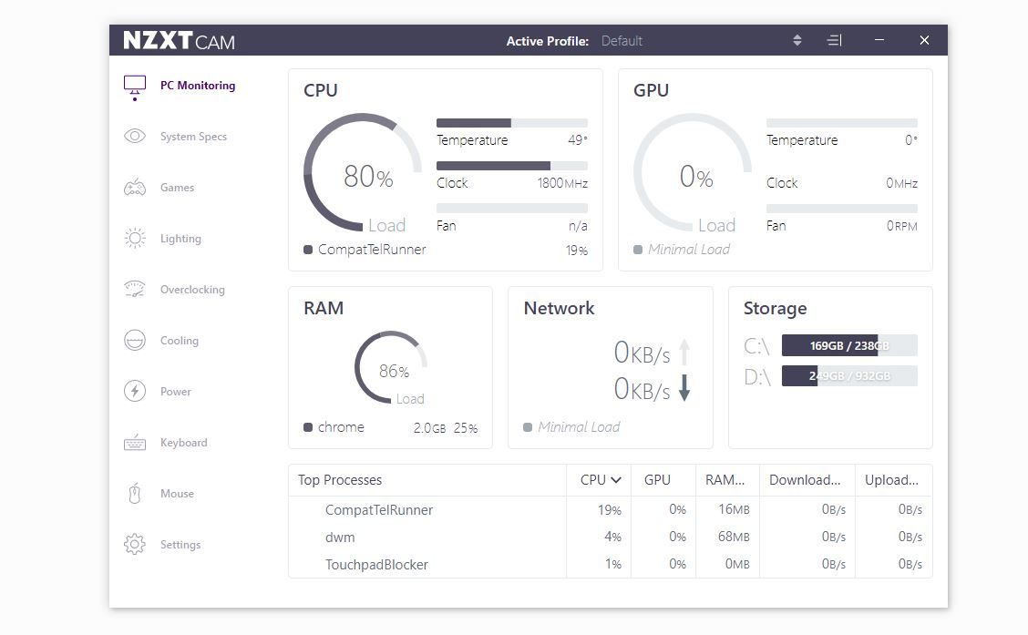 مراقبة درجة حرارة وحدة المعالجة المركزية ووحدة معالجة الرسومات باستخدام برنامج NZXT CAM في نظام التشغيل Windows 10