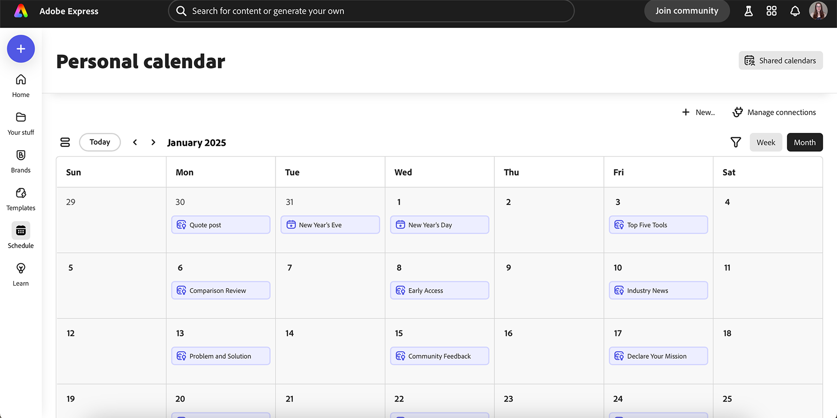 Adobe Express Content Calendar