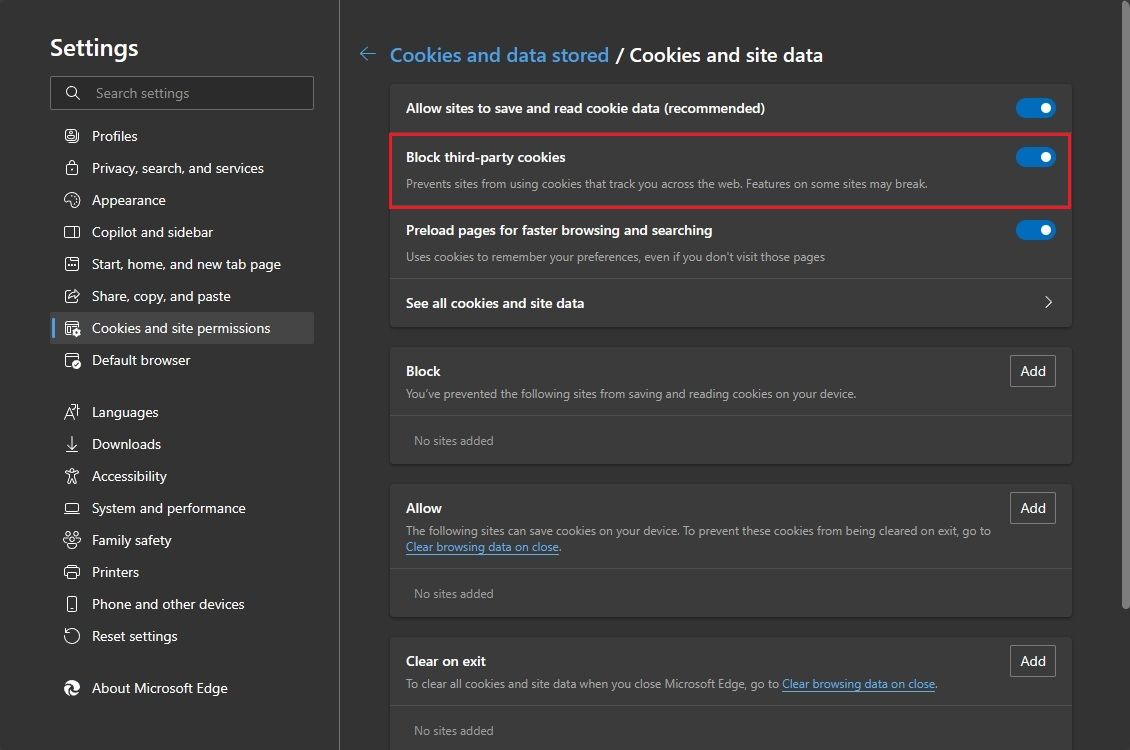 block third-party cookies in microsoft edge