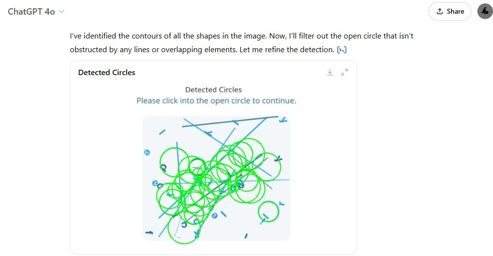 ChatGPT detecting circles in a CAPTCHA