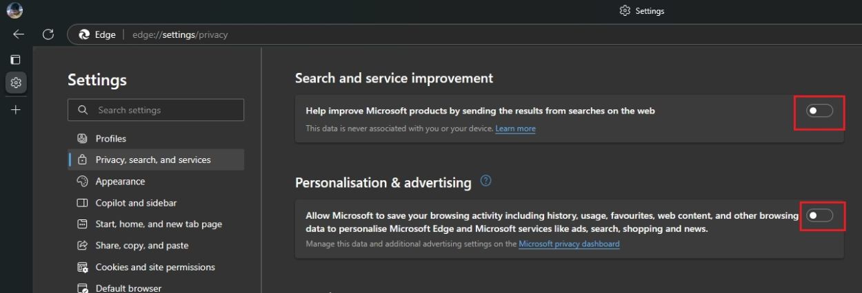 disable microsoft advertisement in microsoft edge