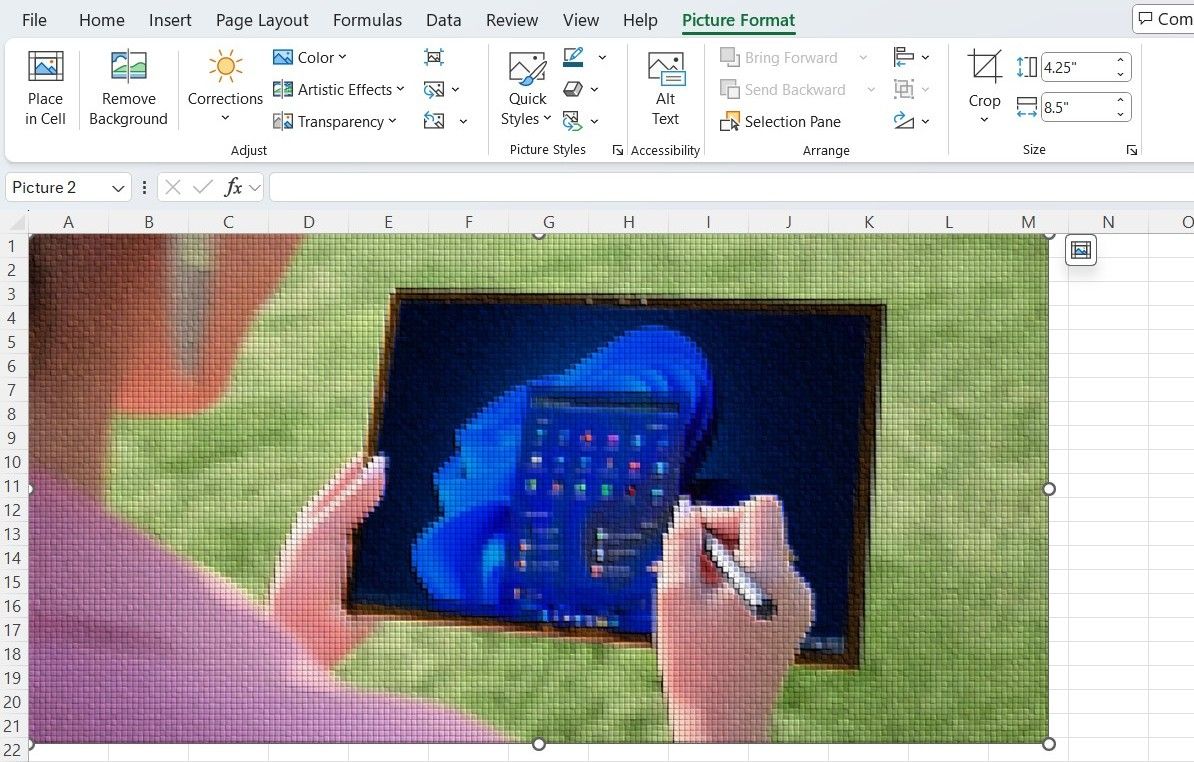 تعديل الصور في جدول بيانات Excel