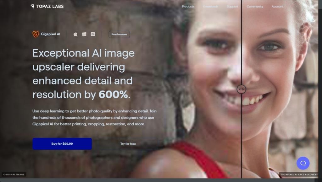 gigapixel AI by topaz labs web interface