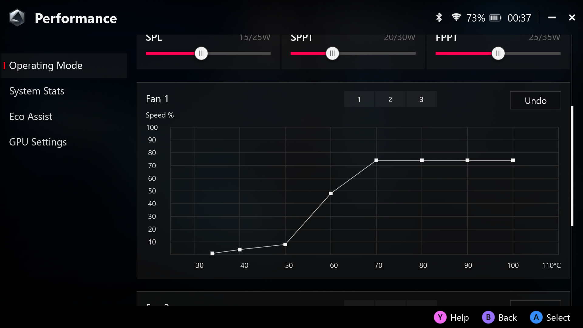 ASUS Armoury Crate open with the option to set a custom fan curve