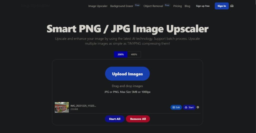 واجهة مستخدم Img Upscaler على الويب