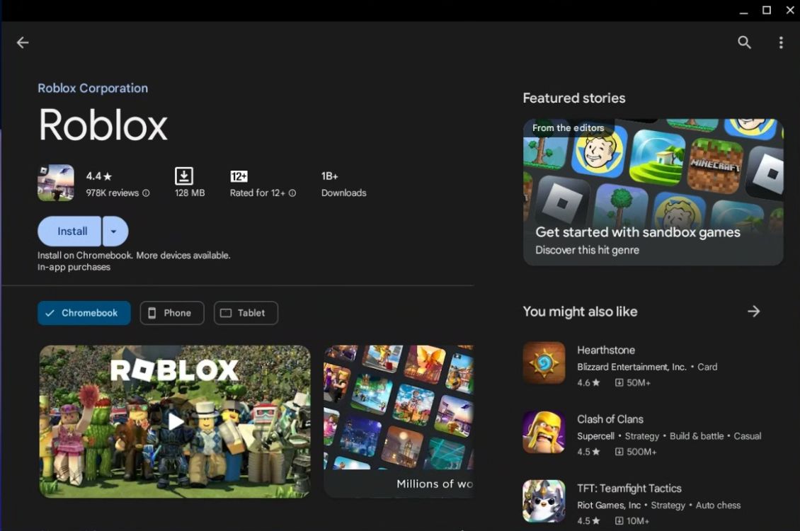 تثبيت Roblox على Chromebook عبر متجر Play