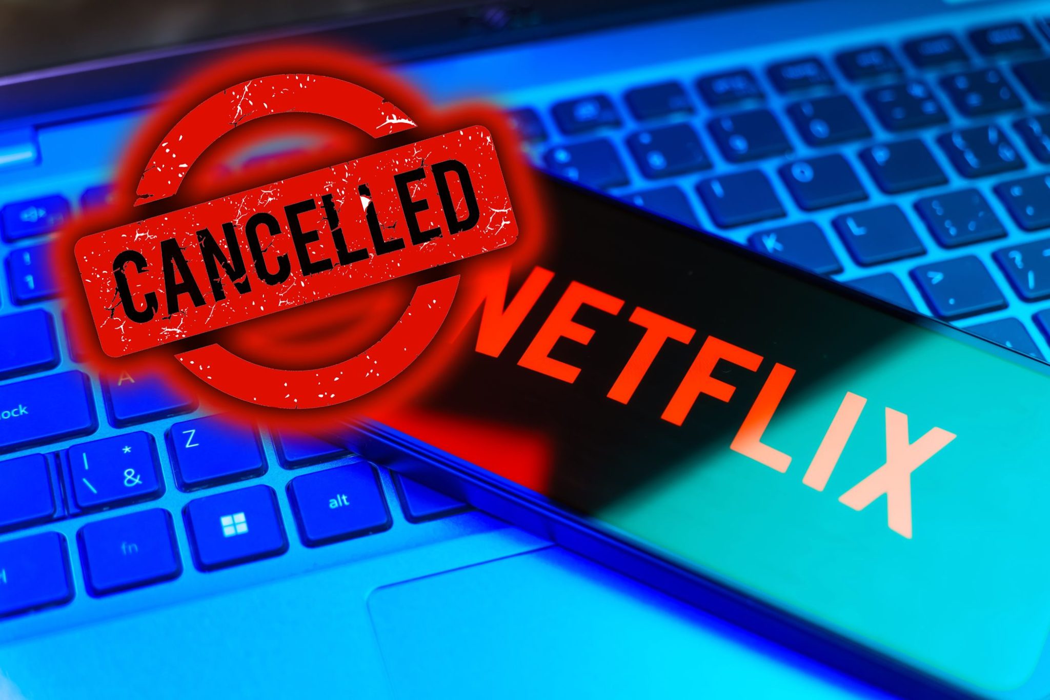 netflix logo on smartphone with cancelled sign