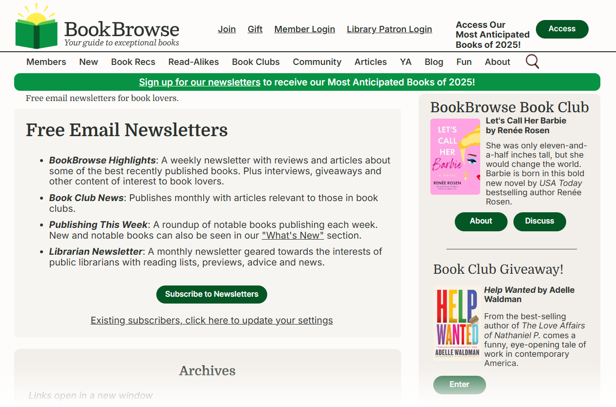 Newsletter for book lovers