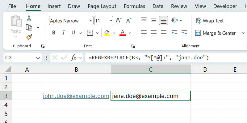 دالة REGEXREPLACE في Excel.