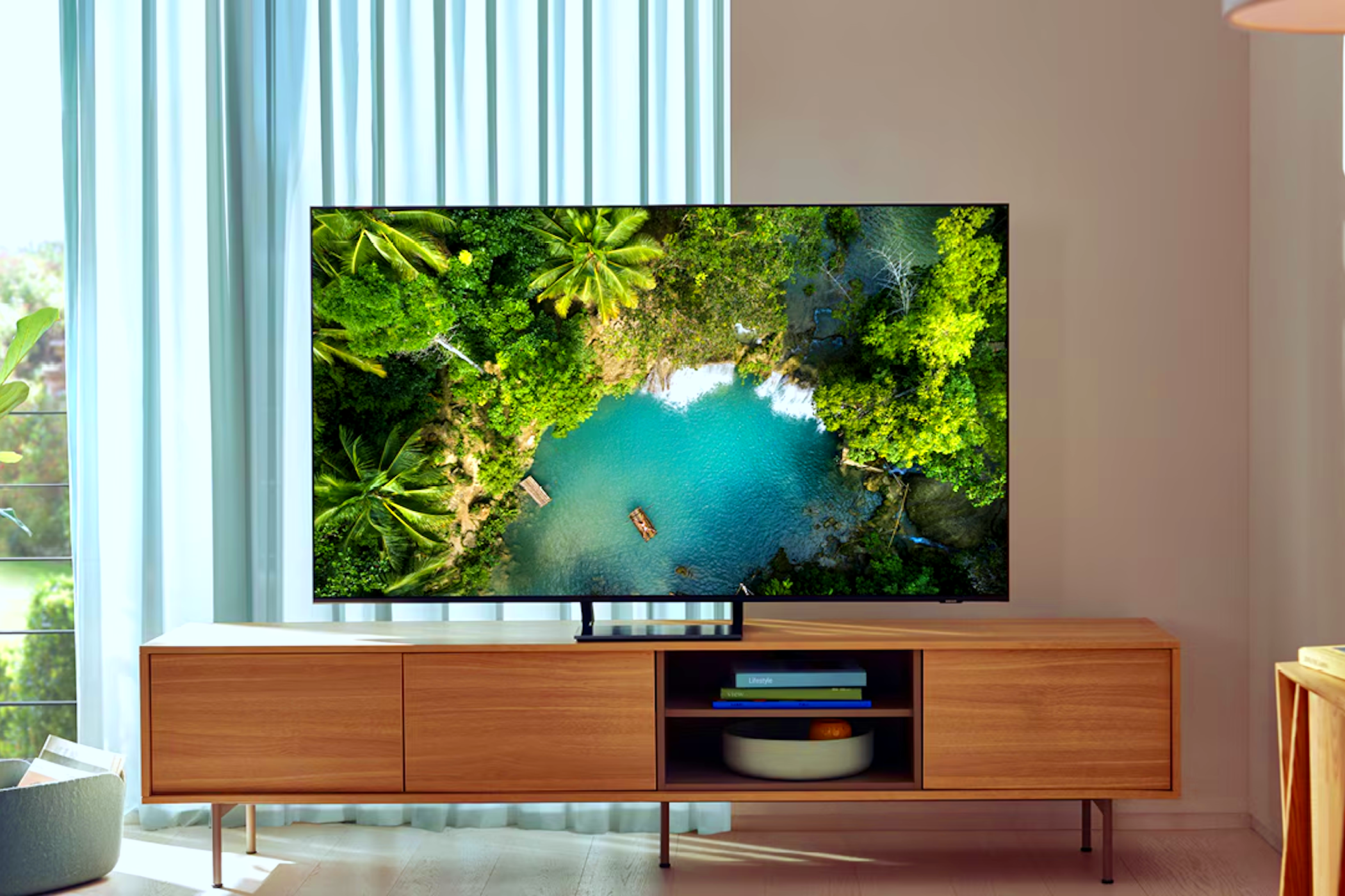 samsung qled television in living room