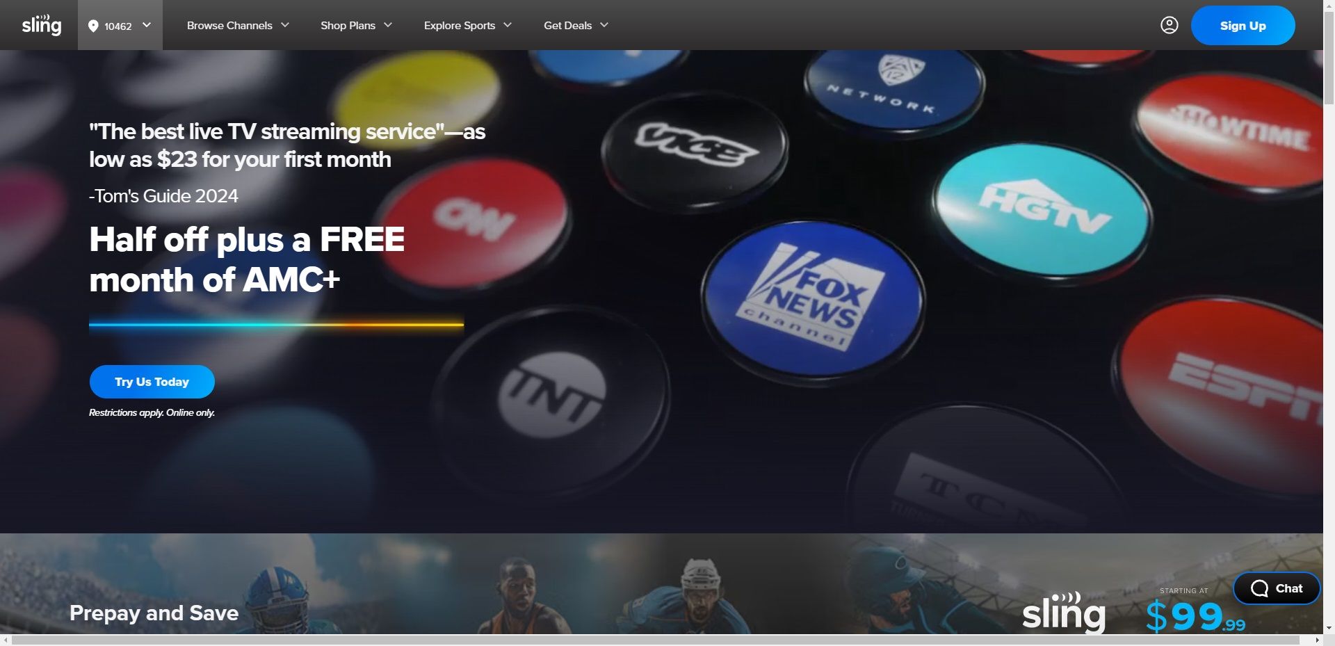 صفحة Sling TV الرئيسية