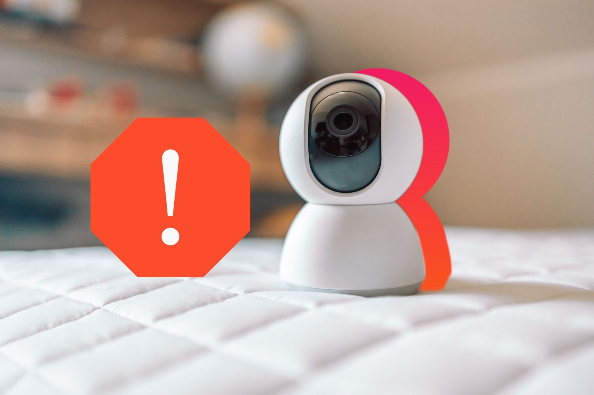 smart home camera with red exclamation point