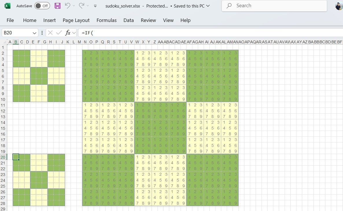 أداة حل ألغاز سودوكو في جدول بيانات Excel