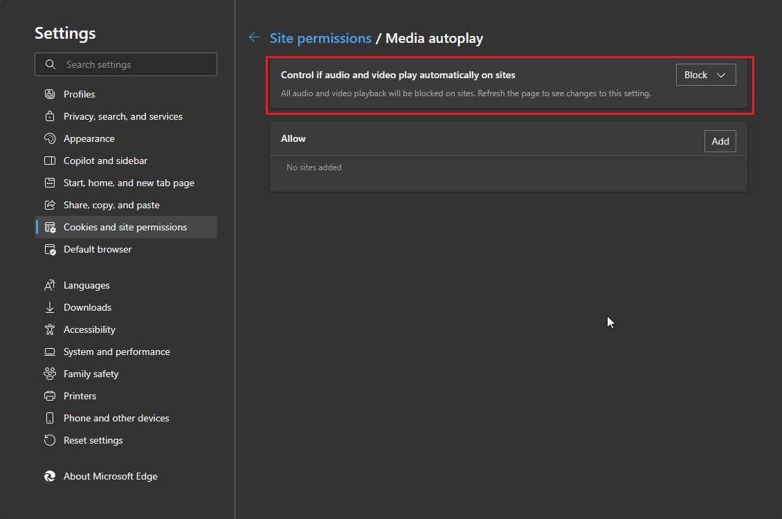 turn off media autoplay in microsoft edge