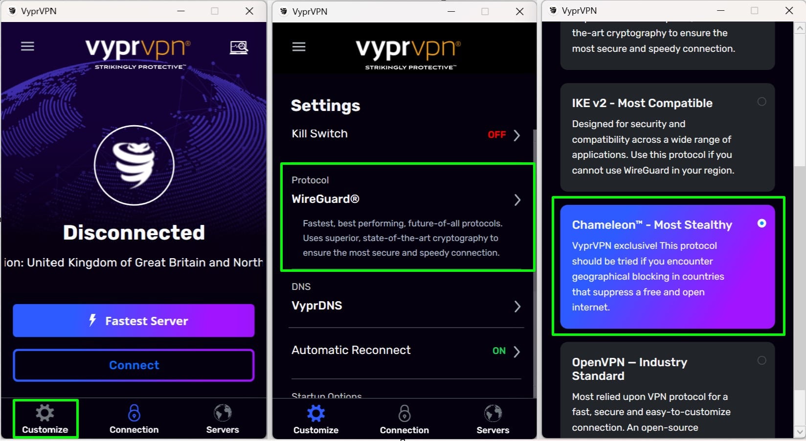 تفعيل وضع Chameleon في VyprVPN