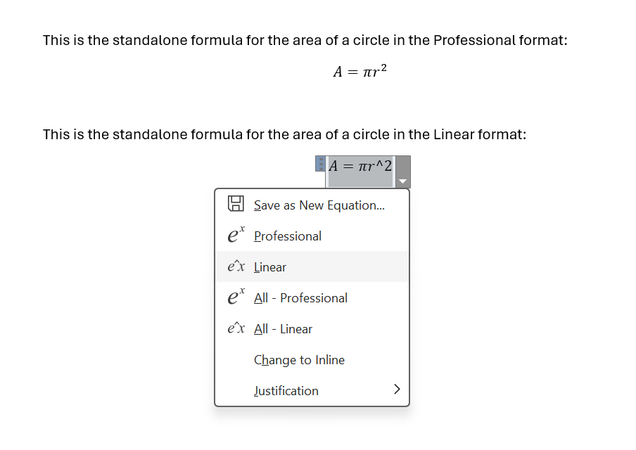 Word Equation Professional Linear Formats