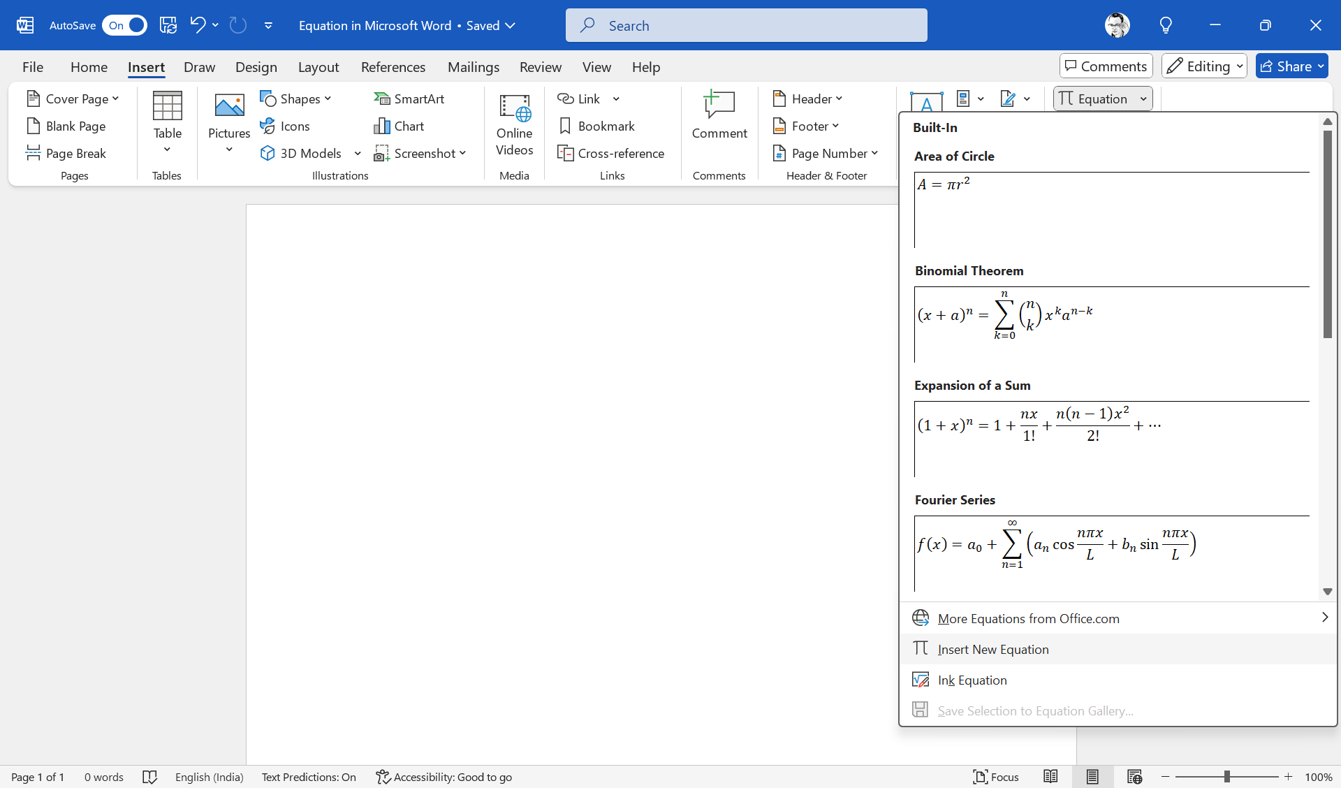 Microsoft Word Equation